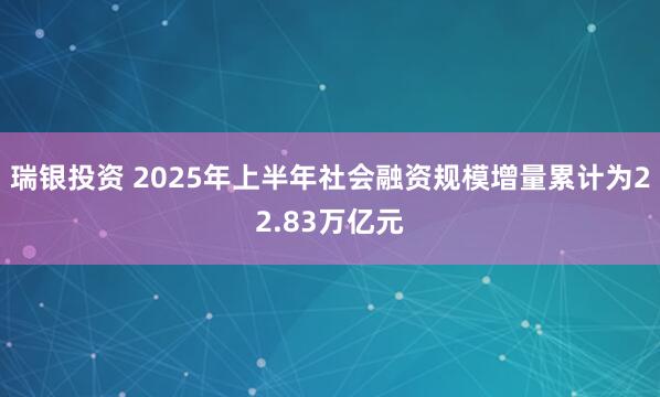 瑞银投资 2025年上半年社会融资规模增量累计为22.83万亿元